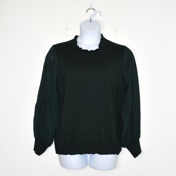 Adrianna Papell Mock Neck Sweater Sz XL Sheer Sleeves Lace Whimsigoth Victorian - Picture 1 of 16